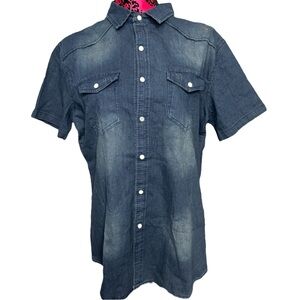 Boyfriend pearl snap Denim Short Sleeve Shirt 1S0012